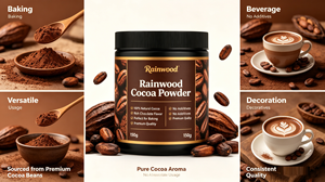 Poudre de cacao Rainwood OEM, marque privée, supplément de poudre de cacao chocolatée, poudre de cacao alcalinisée pure en boîtes - Product Image 2