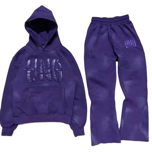 Chándales de felpa francesa desgastados de alta calidad para hombres Sun Fade Streetwear algodón personalizado pantalones de chándal conjuntos con capucha 2026 - Product Image 2