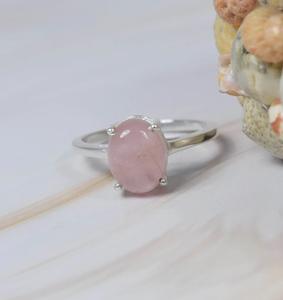 925 bague en argent Sterling naturel rose Quartz Rose pierre précieuse janvier pierre de naissance concepteur forme ovale bijoux mariage lunette réglage - Product Image 3