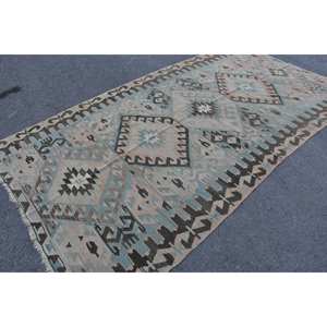 Alfombra Kilim Vintage azul Beige 5,3X10,1 pies, obra maestra turca clásica, lana, tejido plano, respaldo de yute, patrón de retazos para adolescentes - Product Image 2