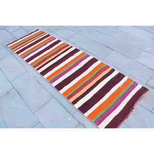 Vintage Turkish Rug, <b>Runner</b> 2.5x8 ft (76x243 cm) Rug, <b>Red</b> Southwestern Wool Rug - Product Image 2
