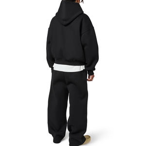 Sweat à capuche d'hiver uni surdimensionné et lourd hommes 100% coton polaire 300 grammes épais chaud coupe-vent respirant pull sweat - Product Image 3