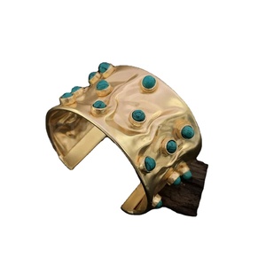 <b>Gold</b> Plated Handmade Flower Turquoise Gemstone Designer Cuff and Bangle SKU6979 - Product Image 1