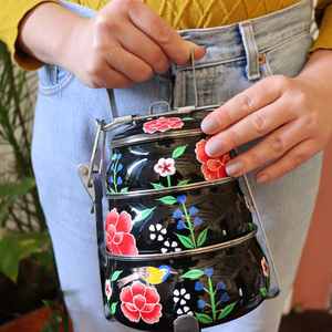 2 tầng kim tự tháp hình dạng truyền thống Ấn Độ ăn trưa Hộp vẽ tay Vua thép không gỉ Men cổ điển kim tự tháp tiffin hộp - Product Image 5