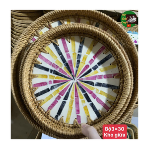 Bandeja de Servicio Decorativa de Ratán y Madreperla, Bandeja de Servicio Hecha a Mano de Ratán y Nácar, Perfecta para Comida y Desayuno - Product Image 5