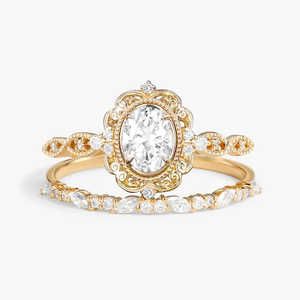 Bagues de mariée en moissanite art déco coupe ovale incolore pour femmes - Product Image 2