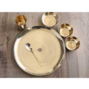 IndianArtVilla Juego de cena de diseño con acabado brillante de bronce puro hecho a mano, 6 piezas, servicio para el hogar, hotel y restaurante - Product Image 5
