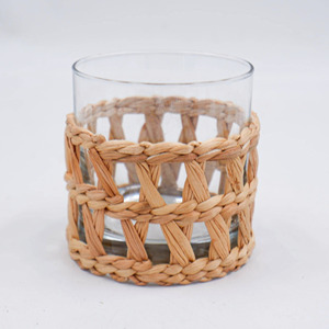 Handmade water hyacinth cup holder <b>glassware</b> set tumbler covers natural wrap around for glasses - Product Image 2