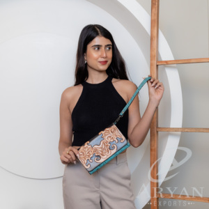 เครื่องมือช่างแกะสลักกระเป๋าสตางค์คลัทช์เคสโทรศัพท์มีสไตล์หลายใช้กระเป๋าสตางค์ออกแบบใหม่กระเป๋าสตางค์สีเทอร์ควอยซ์สําหรับผู้หญิง - Product Image 4