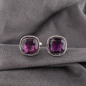 Producto de Moda al por Mayor, Gemelos Bohemios de Plata 925 con Piedra Natural de Amatista, Proveedor de Gemelos Artesanales con Piedra de Nacimiento de Febrero - Product Image 2