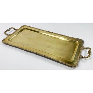 Bandeja de servicio de latón decorativa con vidrio y asa para fiestas de té y fiestas navideñas - Product Image 4