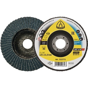 KLINGSPOR SMT 624 Supra Disco de Láminas Cónicas de 125 mm, Grano 120, 12 Unidades, INOX, Zirconia Corundum, Paquete de 10 Tamaños para Lijado - Product Image 1