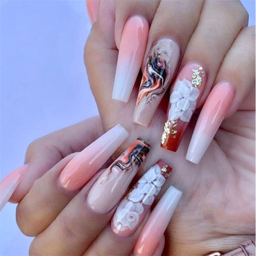 High Quality Long Coffin Stiletto Fake Acrylic Press on Nails 24pcs Wholesale False Nails Design Finger Full Cover Nail Tips