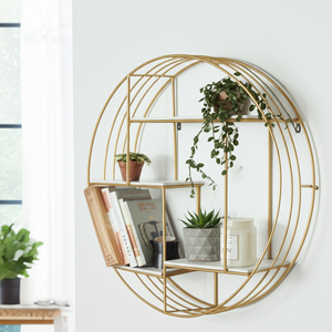 Mensola da parete geometrica in metallo bianco e oro, 32 pollici, a quattro livelli, per esposizione e conservazione, per decorazioni per la casa - Product Image 3