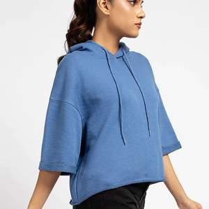 Women Drawstring <b>Crop</b> Hoodies Sweatshirt <b>Crop</b> <b>Top</b> Hoodie Pullover <b>Top</b> Blouse Long Sleeve Crew Neck <b>Crop</b> Baby Blue Color Hoodie - Product Image 4