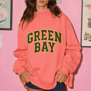 Sweat-shirt oversize pour femme, col montant, streetwear, doux, polaire d'hiver, coupe ample, décontracté, manches longues, pull, haut de tous les jours, badge - Product Image 1