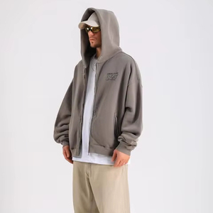 OEM Custom Oversized 100% Cotton Men's Zipper Pocket <b>Long</b> <b>Sweatshirt</b> Hoodie 2024 Winter Trend Plus Size Embroidered Fleece - Product Image 1