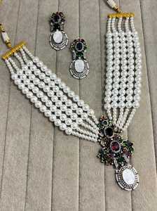 Recién llegado, conjunto de joyería india de boda de latón para mujeres y niñas, collar multicolor, pendientes, Gargantilla larga para fiestas y regalos - Product Image 6