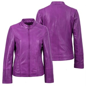 Chaqueta de cuero clásica con cremallera para mujer, ropa de lujo para mujer, chaquetas de cuero semiajustadas, chaquetas de manga corta para mujer - Product Image 1