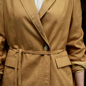 Chaquetas de cintura de otoño en ramio naranja quemado Patrón de cuadros relleno de algodón fino Bolsillos laterales con solapa frontal con función de aire acondicionado - Product Image 3