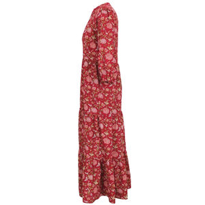 Tiered Long <b>Maxi</b> <b>Dress</b> <b>with</b> Long <b>Sleeves</b> Cranberry Cotton - Product Image 5