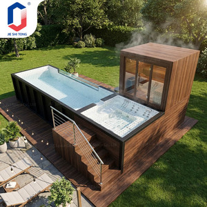 Piscina de Contenedor de Lujo de 20 Pies o 40 Pies con Ventana de Vidrio Transparente, Piscina Elevada de Madera para Exteriores - Product Image 1