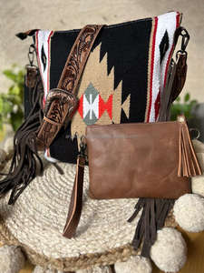 Wholesale Hand Tooled Leather Saddle <b>Blanket</b> Tassel Handbag Stylish Hand Carving Leather Saddle <b>Blanket</b> Wallet Women Combo Set - Product Image 4