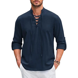 Chemise décontractée à manches courtes en coton pour hommes, OEM/ODM, grande taille, tricot uni imprimé, fabricant en gros - Product Image 2