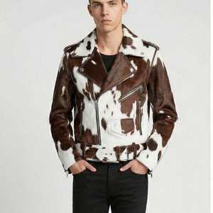 Chaqueta de cuero de vaca elegante para hombre con pelo auténtico, piel de vaca única para montar en invierno, chaqueta de cuero para exteriores para hombre - Product Image 1