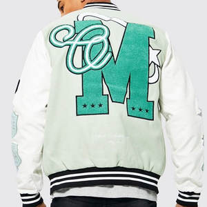 Chaqueta universitaria para hombre, Mangas de cuero de lana con parches de chenilla bordados, chaqueta de béisbol con letras de lona - Product Image 3