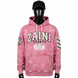 Sudadera Premium de 330 g/m² con Lavado Ácido, Felpa de Algodón Suave, Color Rosa, Logotipo de Parche Bordado Personalizado, Panel de Manga Básico - Product Image 1