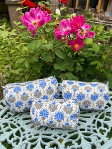 Estampado de bloque indio, respetuoso con el medio ambiente, cremallera Vintage, algodón grande para conjunto de bolsos, estuche de almacenamiento de cosméticos impermeable Floral azul, maquillaje - Product Image 4