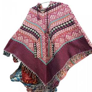 Indian Woolen Wrap Boho Kaftan Gypsy <b>Poncho</b> One Size with <b>Hood</b> Women's Autumn Winter Sweater Wool Blend Regular - Product Image 1