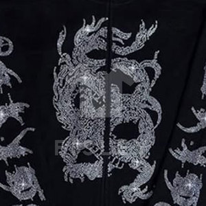 Sweat à capuche en molleton pour homme, coupe décontractée, hiver, 100% coton, tissu éponge français, fermeture éclair avec strass, style streetwear personnalisé - Product Image 2