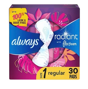 Always Radiant Flexfoam Coussinets féminins pour femmes Taille 1 avec ailes Protection absorbante douce Prix bon marché en vrac - Product Image 6