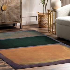 Abstract Orange and Green Rug, Modern Color Block Digital Carpet,With Pile Soft Rug - Product Image 4