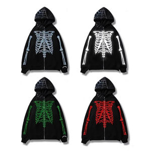 Sudadera con capucha de peso pesado para hombre personalizada fabricante pulóver ropa de calle con cremallera completa serigrafía sudaderas con capucha de esqueleto de gran tamaño - Product Image 5