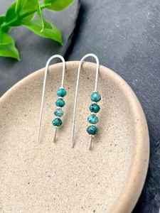 Boho <b>bead</b> earrings with turquoise design andy cascading <b>fringe</b>, unique jewelry gift - Product Image 3