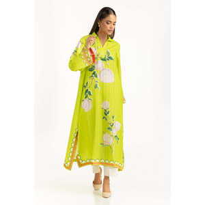 Caftán Verde para Mujer con Estampado Dobby y Silueta Recta con Estampado Floral - Product Image 3