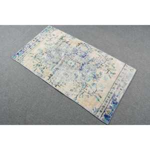 Alfombra Turca de 2.3x4.3 pies, Alfombra Vintage de Lana Sólida Azul y Blanca - Product Image 2