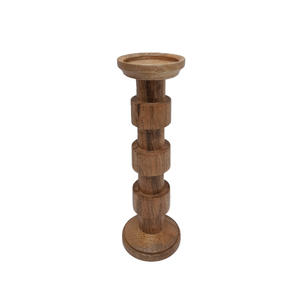 Bougie en bois classique support de pilier marron fini pour la maison et la décoration d'éclairage de table de noël en vrac fait à la main - Product Image 4