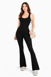 Traje Deportivo de Yoga con Cuello Redondo, Espalda Descubierta, Diseño que Deja Ver la Cintura, Sin Costuras, de Secado Rápido, Spandex/Nylon, Largo Completo, Color Sólido - Product Image 3