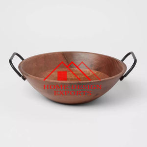 Bol en bois pur sculpté à la main, forme ronde, finition noyer - Product Image 3