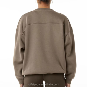 Oversized Women Sweatshirt Crew Neck Hoodie 100% Cotton <b>Fleece</b> Breathable Waterproof Winter with Back Logo 300g Pockets - Product Image 6