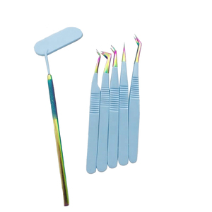 ชุดอุปกรณ์ต่อขนตาสแตนเลสสีฟ้าเคลือบด้วยผงสีฟ้าฟ้าสำหรับมืออาชีพแหนบต่อขนตาสีรุ้ง - Product Image 1