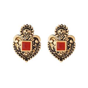 Pendientes de tuerca de piedra opaca chapados en oro antiguo Kriaa, Perla de diamante, chapado en rodio, oro rosa, religioso para boda, Gift-1312221C - Product Image 1