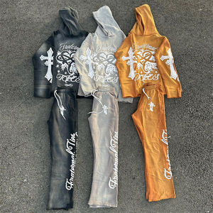 Sudadera con Capucha Corta Unisex de Algodón 100% Personalizada, Estilo Urbano Invernal, Impresión Serigráfica Vintage, Lavado Ácido, Efecto Desteñido por el Sol - Product Image 1