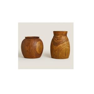 Vase à fleurs sculpté en bois de forme ronde avec pots de fleurs en bois d'acacia poli brillant pour décoration de table de bureau taille personnalisée - Product Image 1
