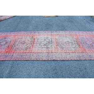 Vintage Rug, 4.3x11.1 ft <b>Runner</b> Rug, <b>Red</b> Floral Wool Turkish Rug - Product Image 3