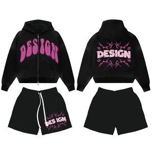 Conjunto personalizado de Sudadera con capucha y pantalones cortos de verano de calle nueva llegada 2025 chándal transpirable de secado rápido de algodón 100% para hombres - Product Image 3